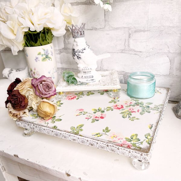Pink Roses Chintz Wood and Crystal Feet Riser