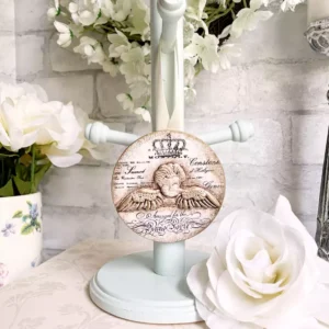 French Country Cottage Old World Cherub Wood Ornament Door/Knob Hanger