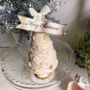 French Country Cottage Antique White Sepia Romantic Cottage Style Christmas String Tree Vintage Antique Buttons Mica Flake Kitsch Farmhouse