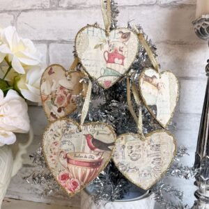 French Country Cottage Tea Time Valentine Ornaments 5 to Choose From French Gold Shabby Elegance Chic Knob Hanger Gift Tag Glittered Birds