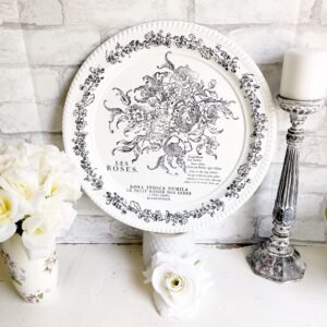French Country Cottage Black & White Rose Toile Vintage Upcycled Silver Tray